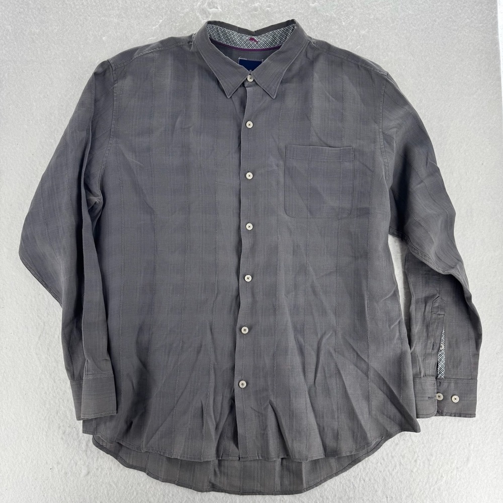 Tommy Bahama - Button Down Shirt Linen Cotton Blend Striped - Gray - XXL - Mens